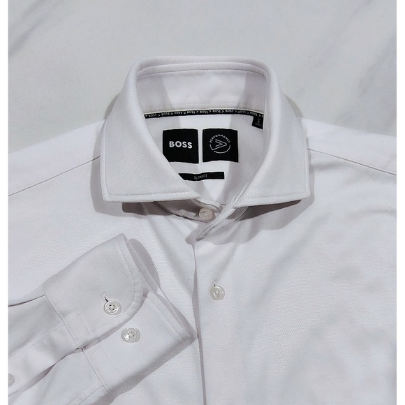 Hugo Boss Other - Hugo Boss Slim Fit Stretch Dress Shirt Mens 14.5 White Long Sleeve Spread Small